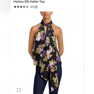 Cinq A Sept Harlow Floral Tie-Neck Halter Top- Black Floral Size Medium